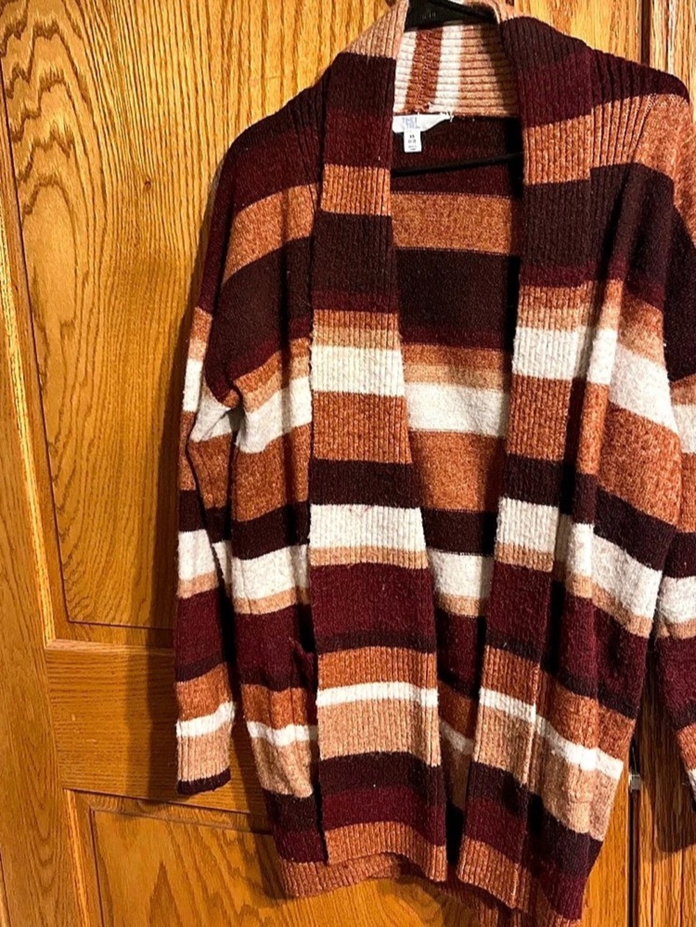 Time and Tru Striped Open Front Cardigan Size XS Brown & Burgundy
